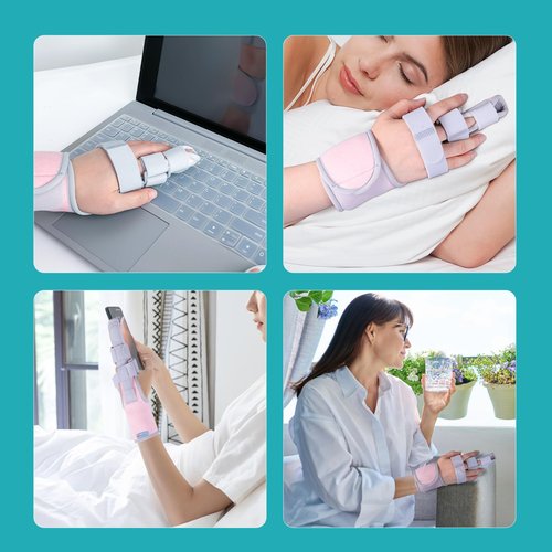 ENLUNTRA Finger Splint Brace Supports Index finger,middle finger,ring finger,pinky splint,Adjustable Right or Left Hand Brace,Straightening for trigger finger splints(pink)