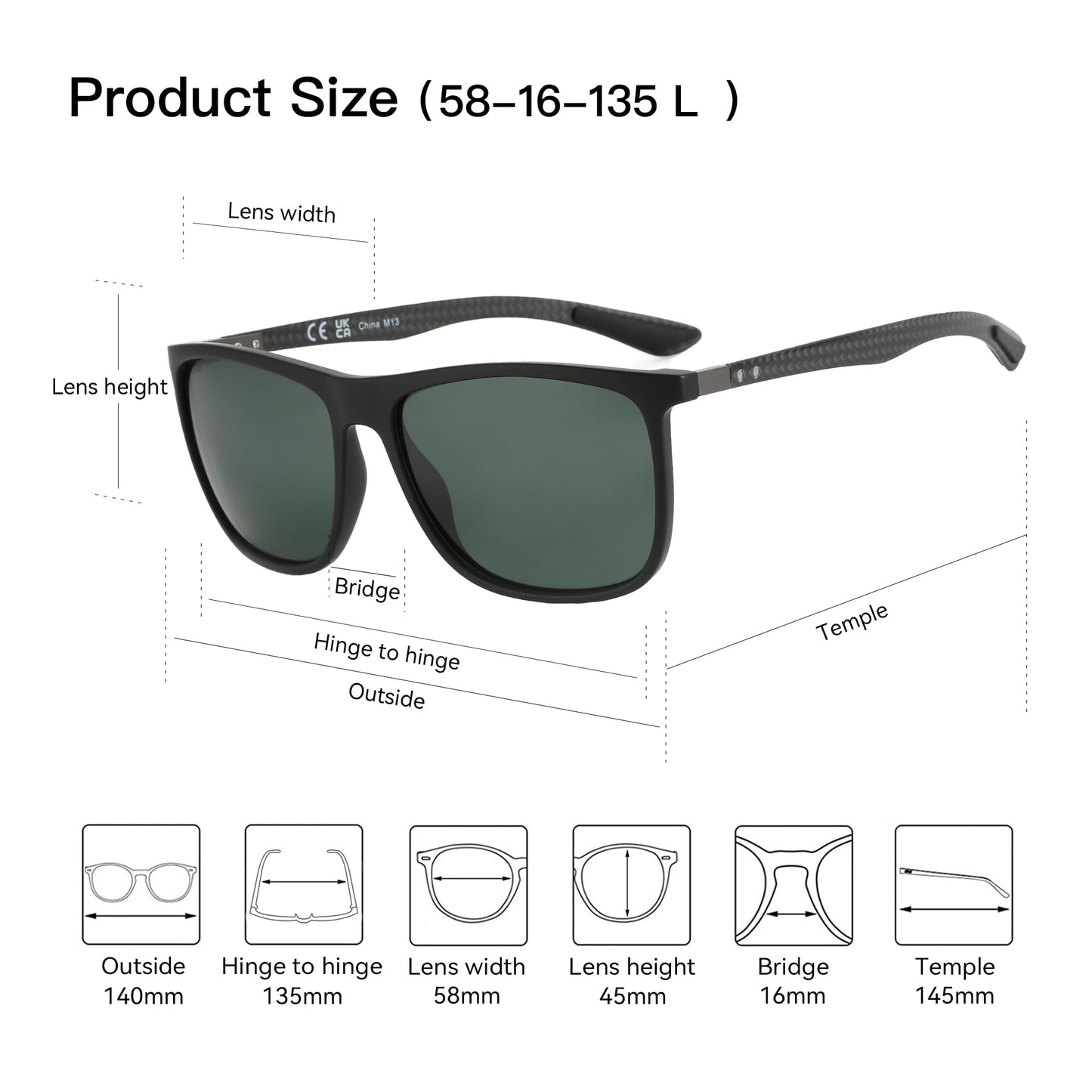 ZENOTTIC Square Polarized Sunglasses for Men - Ultralight Carbon Fiber Sun Glasses Driving Fishing Cycling Golf Sports UV400 Protection