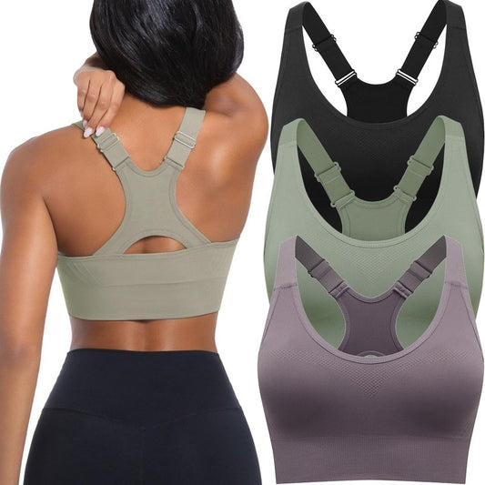 Sports Bras for Women 3 Pack,High Support Racerback Sports Bra Adjustable Straps,High Impact Padded Workout Bras for Yoga Running Athletic Gym Fitness,Black Purple Green Sports Bra Pack
