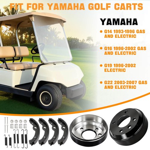 Golf Cart Brake Drum/Hub Kit Fit Yamaha G&E 1993-2006 G14, G16, G19, G22 Models, Includes Brake Drums Brake Shoes & Bendix Brake Shoes Spring Kit, OEM JU0-G6521-00-00, JN6-F5331-01-00, #JG5819G-00