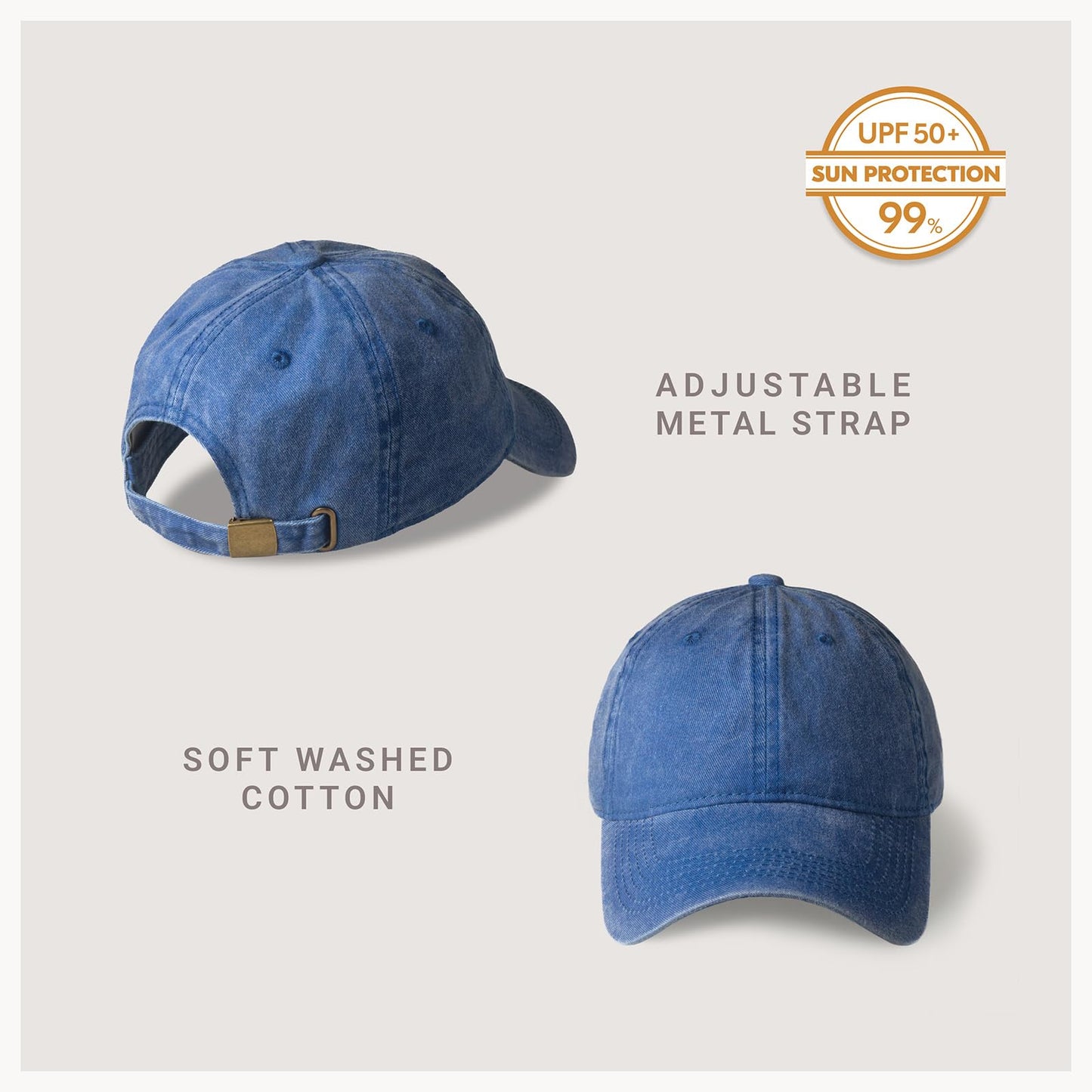 CHOK.LIDS Everyday Vintage Baseball Cap for Men and Women Unisex Adjustable Lightweight Polo Style Curved Brim (Vintage Royal)