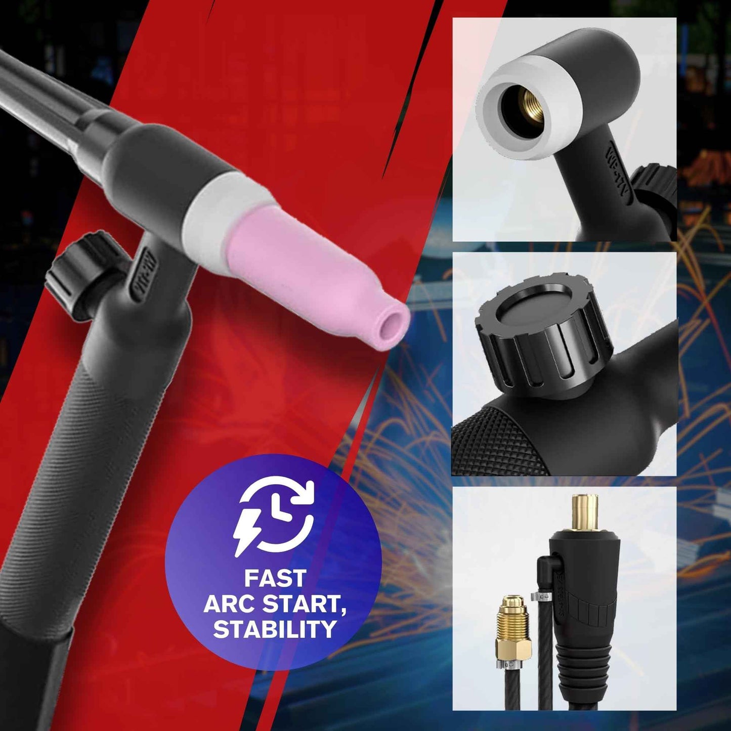 LOTOS MTT130 Lift TIG Torch for MIG225/MIG225SP Welder, WP-17V Welding gun with Dinse 35-50mm Quick Connector & 5/8-18 Argon Connector, 13FT Cable