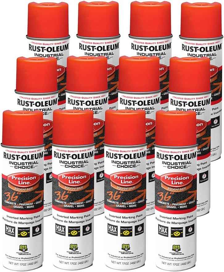 Fluorescent Orange Marking Spray Paint - Rust-Oleum 12 Pack, 17 Oz Inverted Solvent-Based