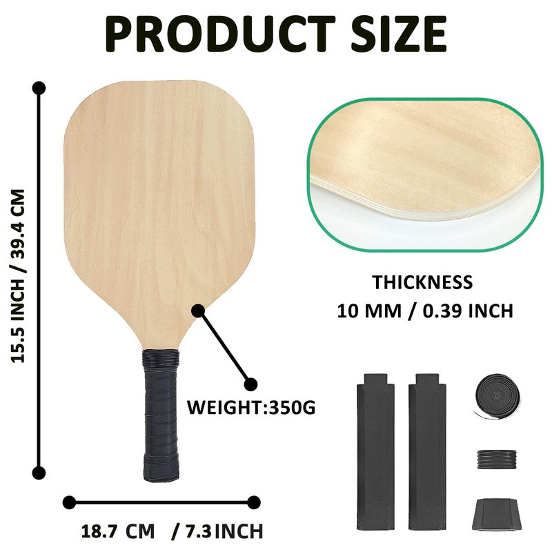 6 Pack Sublimation Blanks Pickleball Paddles, 7.3" x 15.5" Double Sided Printable Pickleball Paddles Plywood 0.39 Inch Thickness for Outdoor Sport Casual Court Play