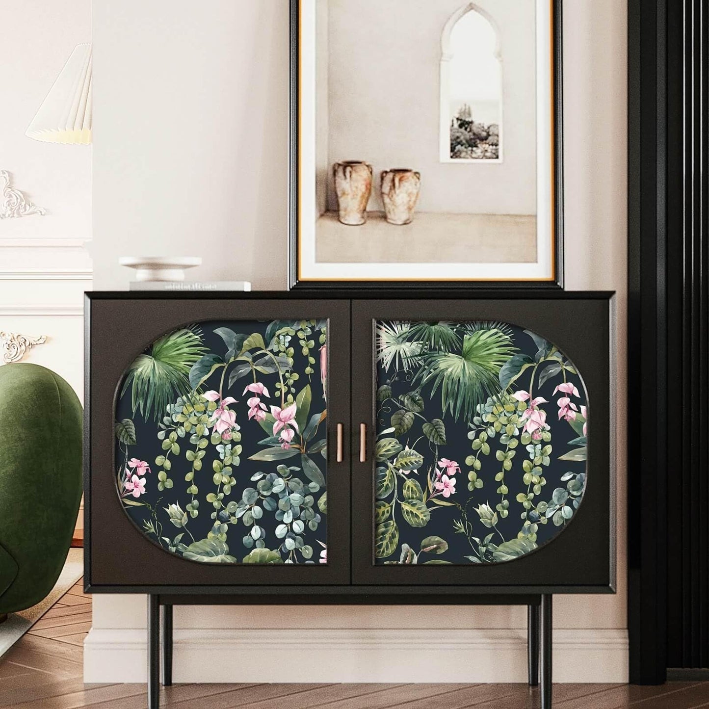 Ismoon Green Wallpaper Peel and Stick Vintage Floral Stick on Wall Paper 16.1x78.7in Moody Tropical Contact Paper Jungle Dark Botanical Leaf Removable Self Adhesive Wallpaper for Bedroom, Black/Green