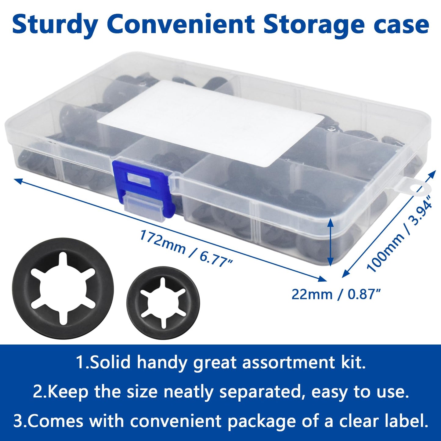 BDS-HOME 340 PCS 7sizes Internal Tooth Starlock Washers Assortment Kit, 65Mn Steel Fasteners Washers Black Oxide Finish Quick Speed Locking Washers