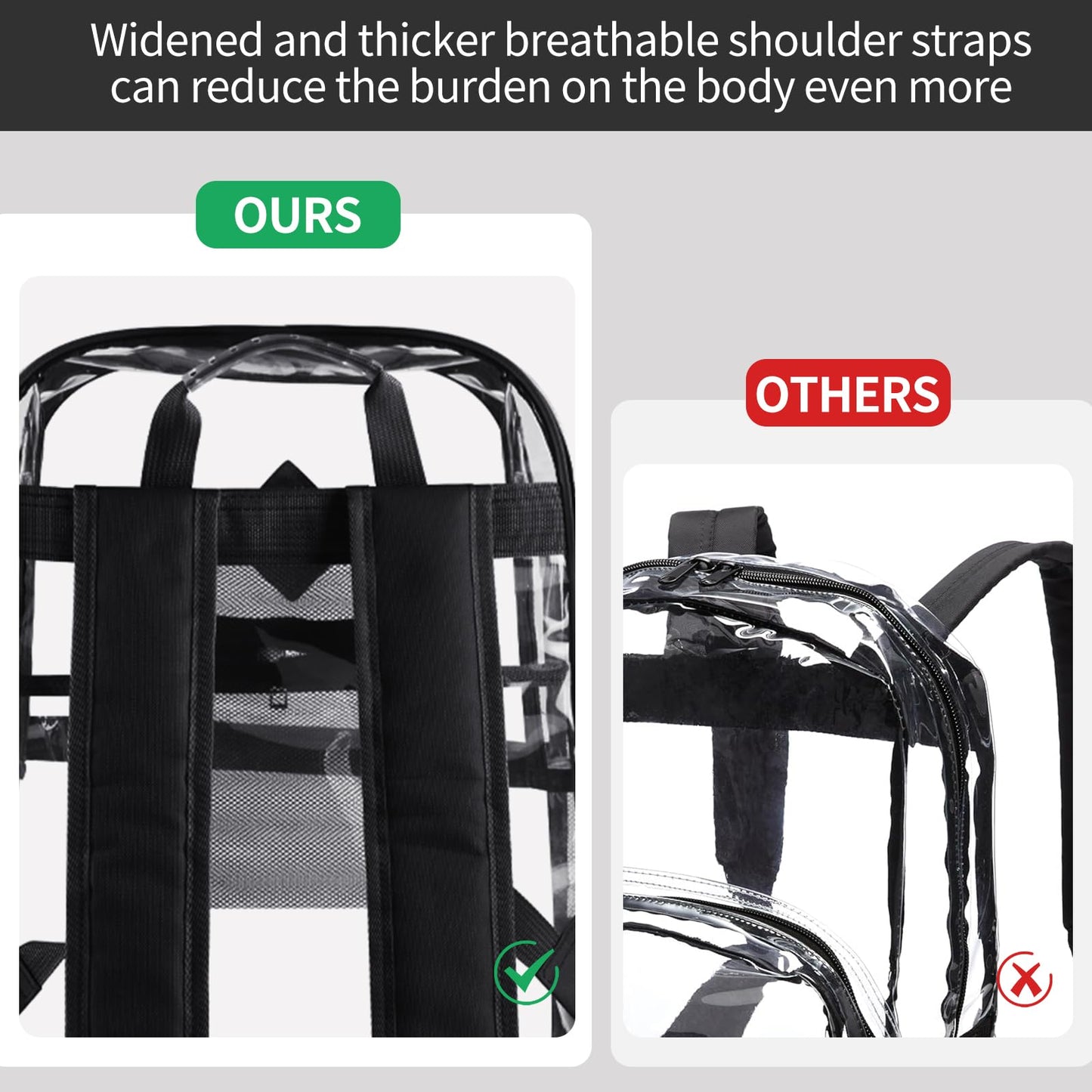 VGJ Clear backpack,Clear Backpack for School,Heavy Duty PVC Transparent Backpack, With Water-Resistant PVC Plastic Material and Ruggedly Ruinforced Shoulder Straps
