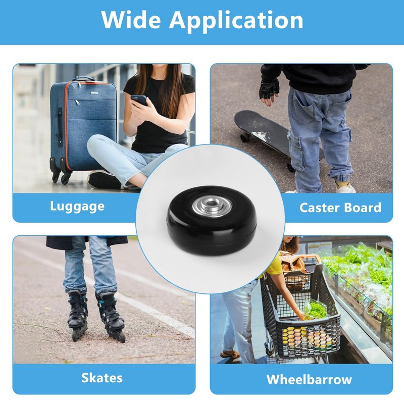 4 Pcs Luggage Replacement Kit, 50mm x 18mm Rubber Replacement Wheels, Luggage Suitcase Replacement Wheels Repair Kit for Suitcase Inline Skate Caster Board