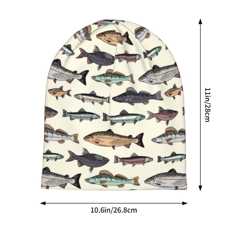 Vintage Fish Beanie For Women Men, Warm Soft Stretch Knitted Beanies Hat Lightweight Casual Slouchy Chemo Cap Cancer Headwear Gifts
