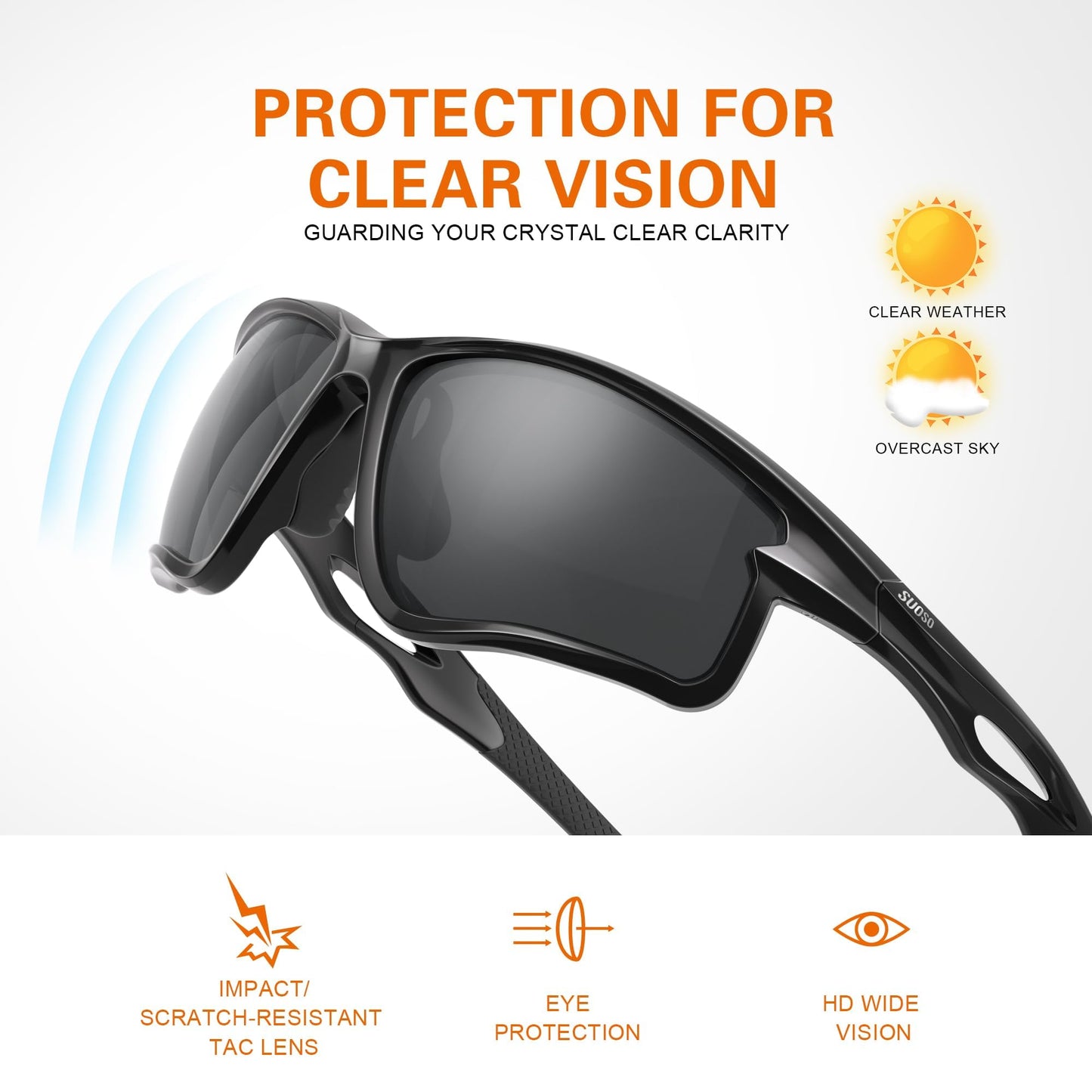suoso Sports Polarized Sunglasses for Men: TR90 UV400 Protection Sun Glasses Squash Goggles Wrap Around Goggles for Drving