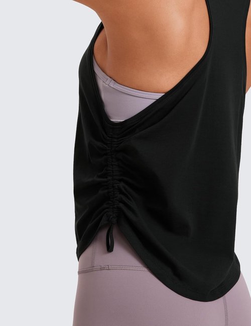 CRZ YOGA Pima Cotton Tank Top for Women - Ruched Side Design | Casual Racerback Sleeveless Shirt