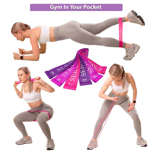 SEBASA Dual-Size Exercise Bands, Mini Loop Resistance Bands, Set of 6 Elastic Bands, Small Exercise Bands, Fitness Bands Assorted Sizes, Full Body Workout Bands, Natural Latex Fitness Bands