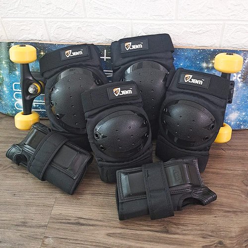JBM Adult/Youth Knee Pads Elbow Pads and Wrist Guards Full Protective Gear for Skateboarding Skate Inline Riding Beginner Scooter Roller Skater (Black, Adult )