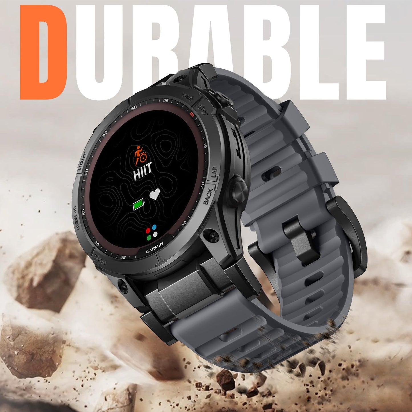 Bandletic Compatible with Garmin Instinct Watch Bands - Stainless Steel Silicone Rugged Strap Quick Fit 22mm Watch Band for Fenix E/8/7/6/5/Forerunner 965/955/945/935/745/Epix 2/Approach S70/S62/S60