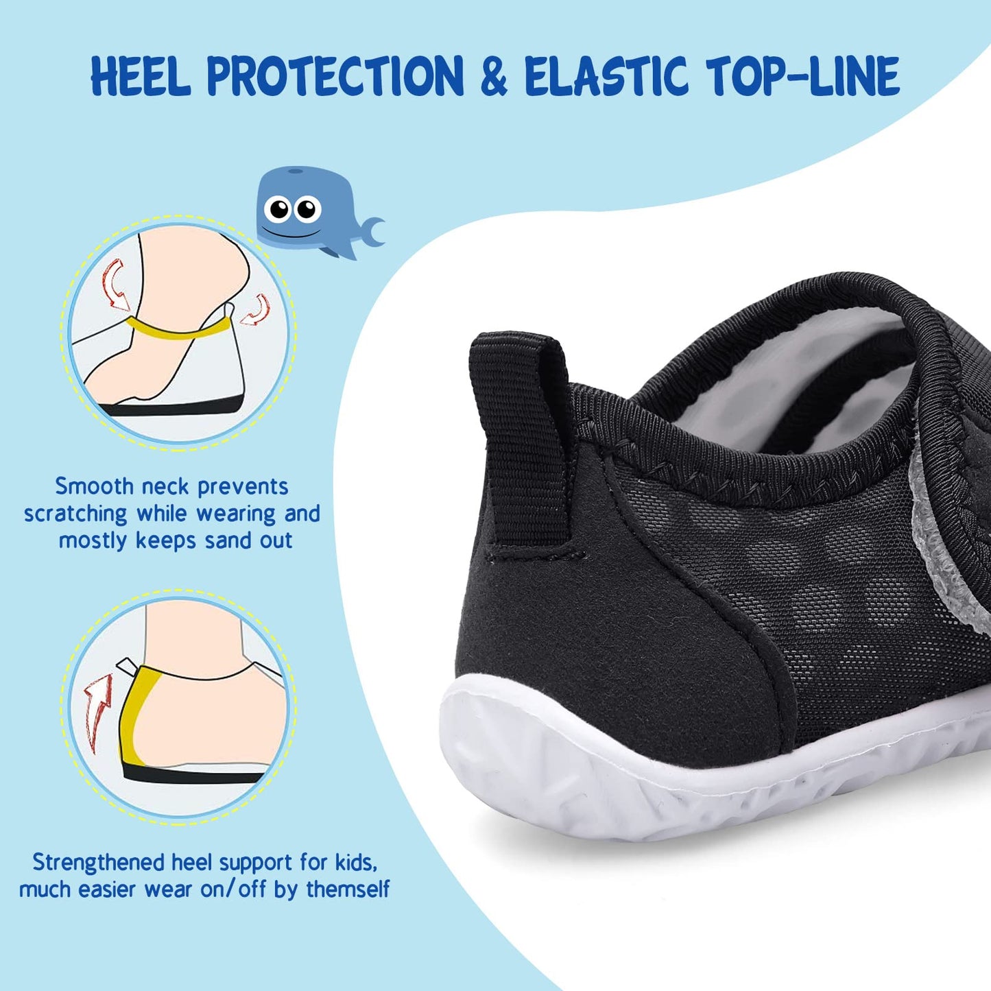 LeIsfIt Boys Girls Water Shoes Kids Aqua Socks Toddler Quick-Dry Swimming Shoes Non-Slip Summer Shoe for Beach Pool Surf, Black, 9 Toddler