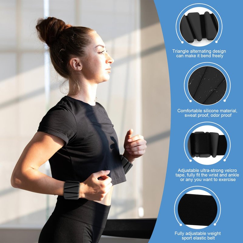 Wrist Weights Set of 2, Wearable Ankle & Wrist Weights, Adjustable Silicone Weight Bracelets (2Lbs Each ) Fits for Women & Men, Suitable for Yoga, Pilates, Dance, Running, Pool Exercises, Jogging (4LB Black)