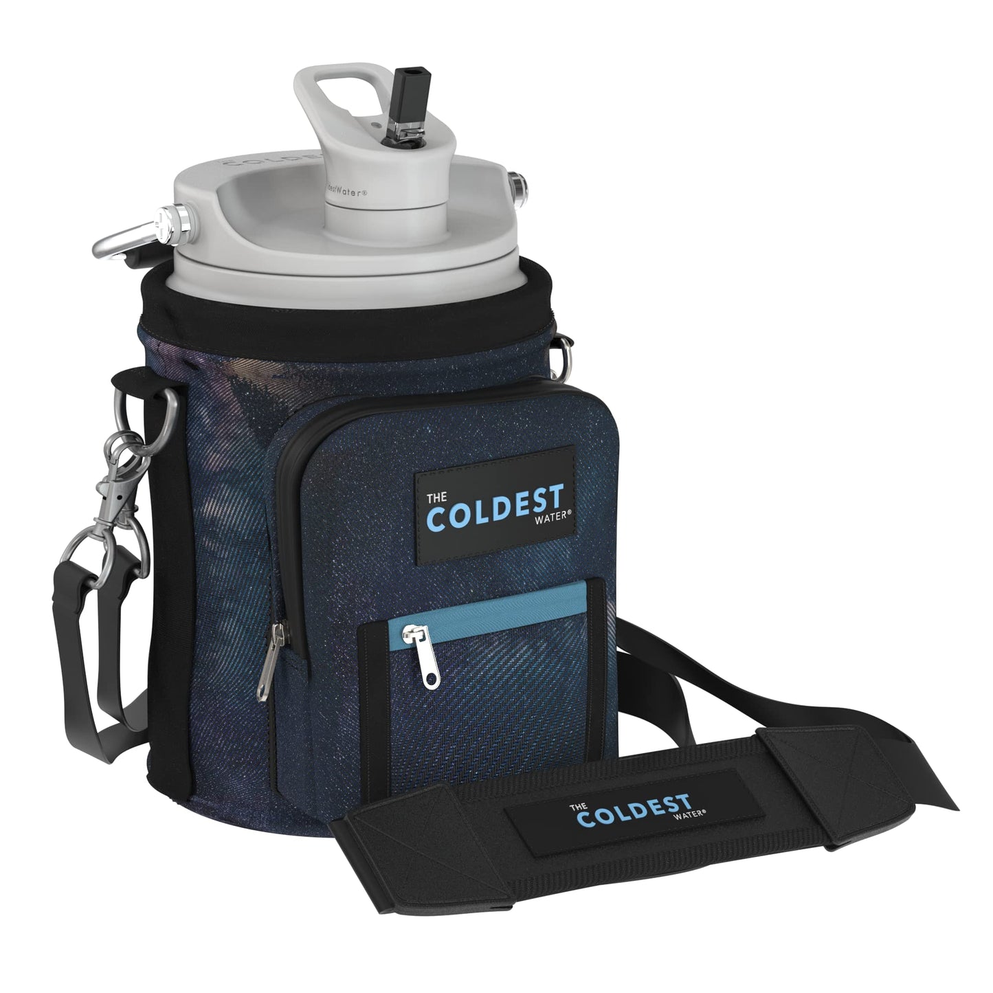 Coldest Water Bottle Carrier Bag with Adjustable Straps - Travel Friendly, Dent Free Design & Extra Phone Pocket, Holder Case Pouch Sleeve Cover Fits Insulated Water Bottle (Half Gallon)