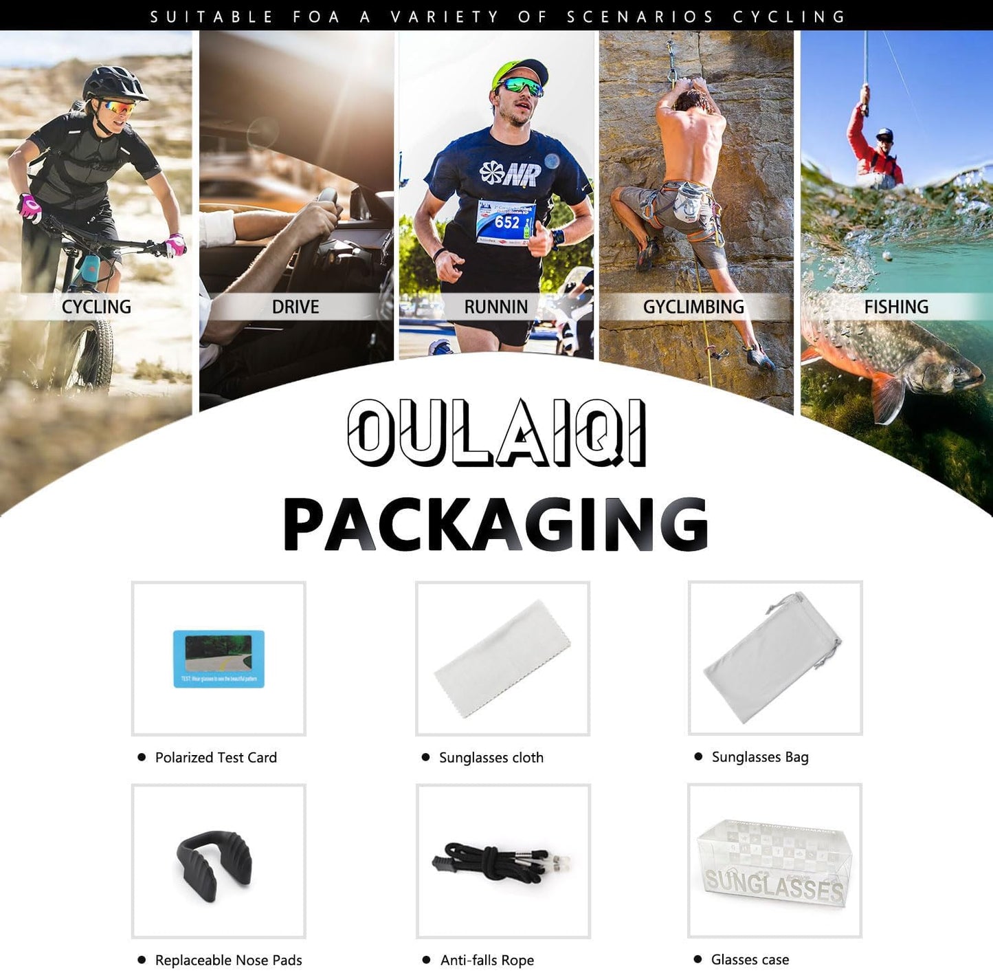 OULAIQI Cycling Sunglasses Polarized Sunglasses for Cycling Men Women with 1 Lens or 3 Interchangeable Lens Baseball Glasses