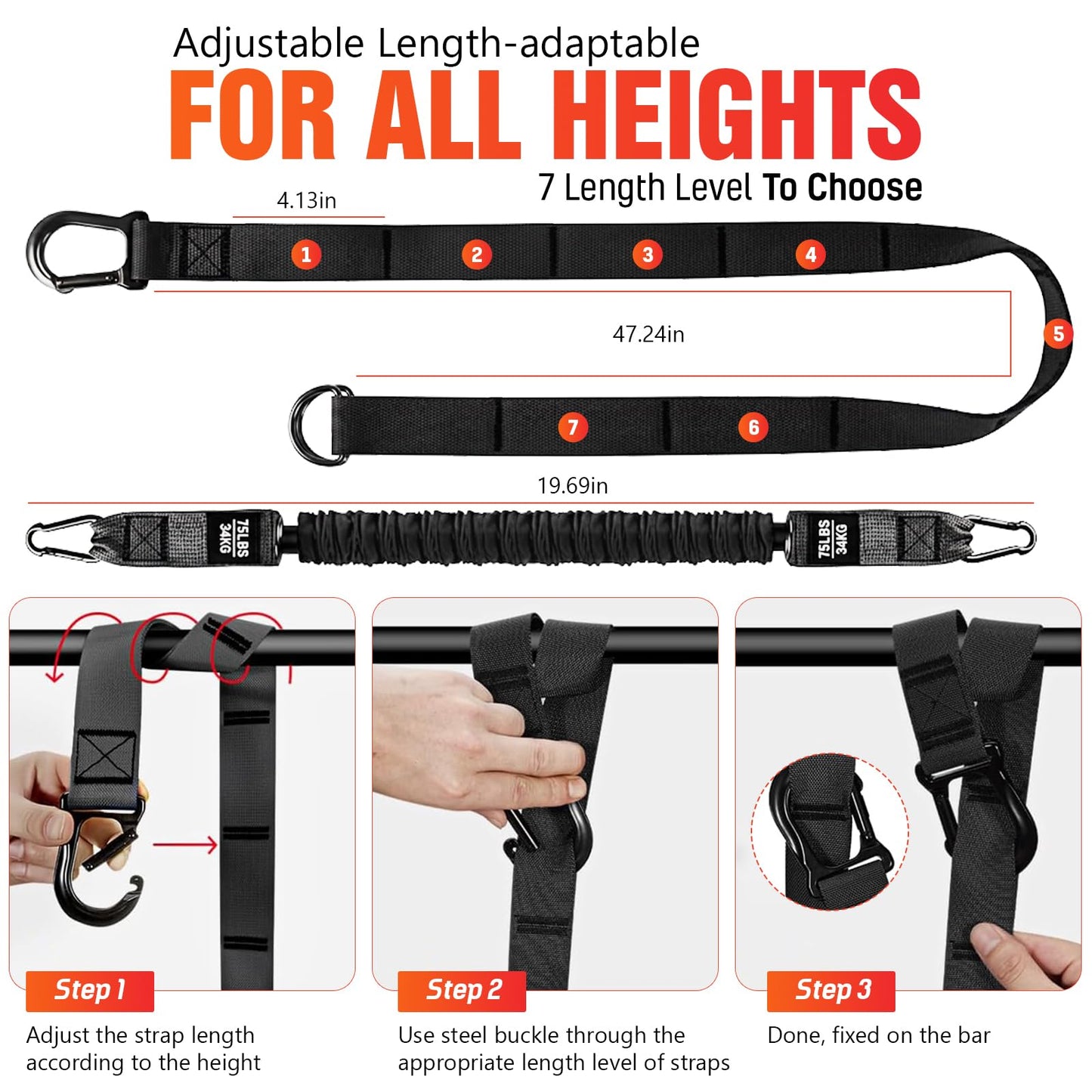 Pull Up Assistance Bands, Heavy Duty Adjustable Resistance Bands for Pull Up Bar with Comfortable Fabric Foot Rest, Pull Up Assist Bands for Strength Training & Home Fitness