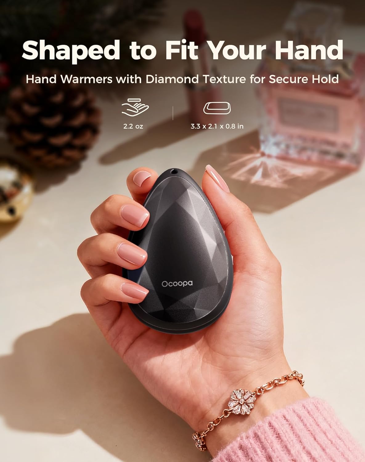 OCOOPA Rechargeable Hand Warmers - Stylish Diamond-Shape Electric Heater | 2 Pack for Hiking & Camping