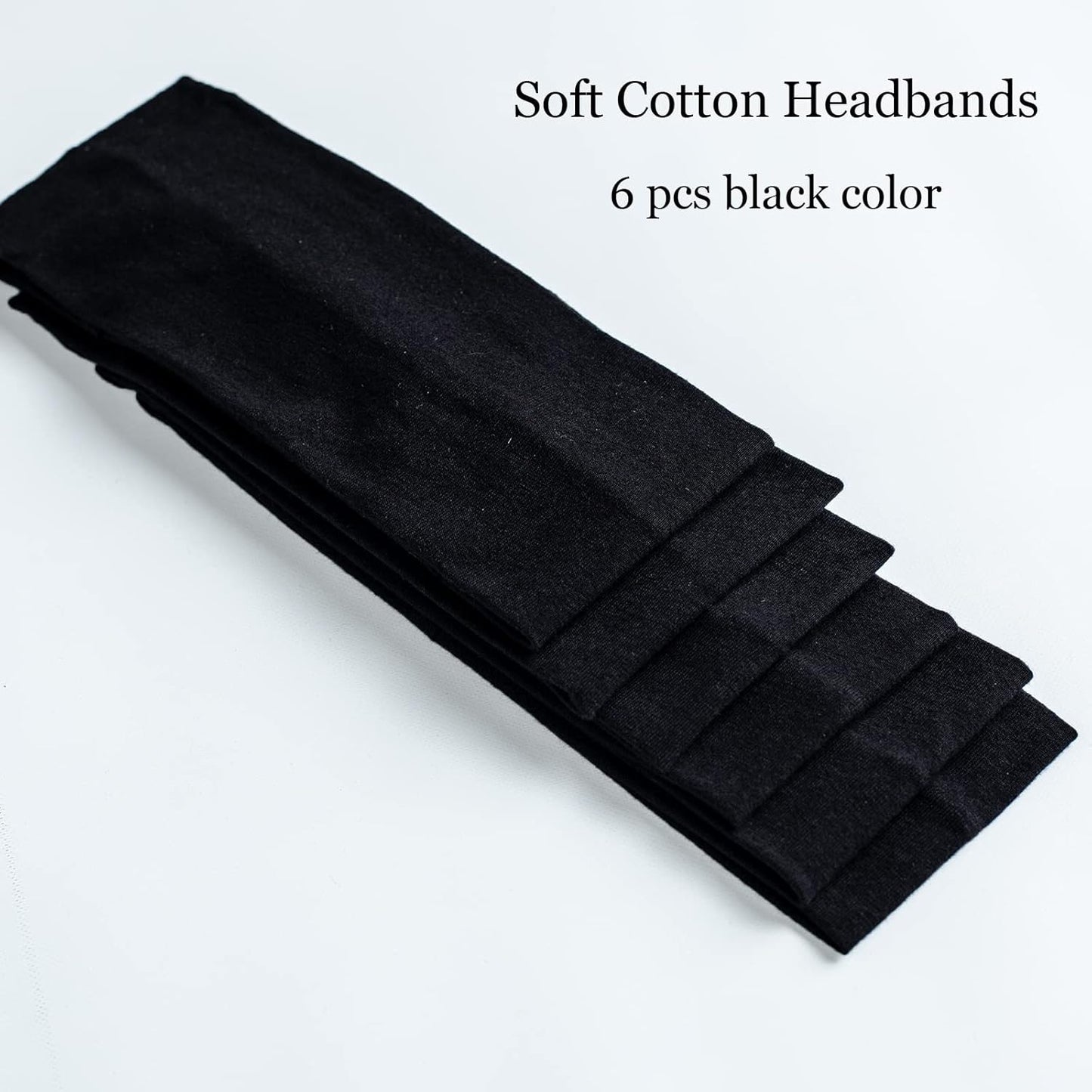 Skiennix Black Headbands for Women - Non-Slip Stretchy Cotton Hair Wraps | 6 Pcs Set