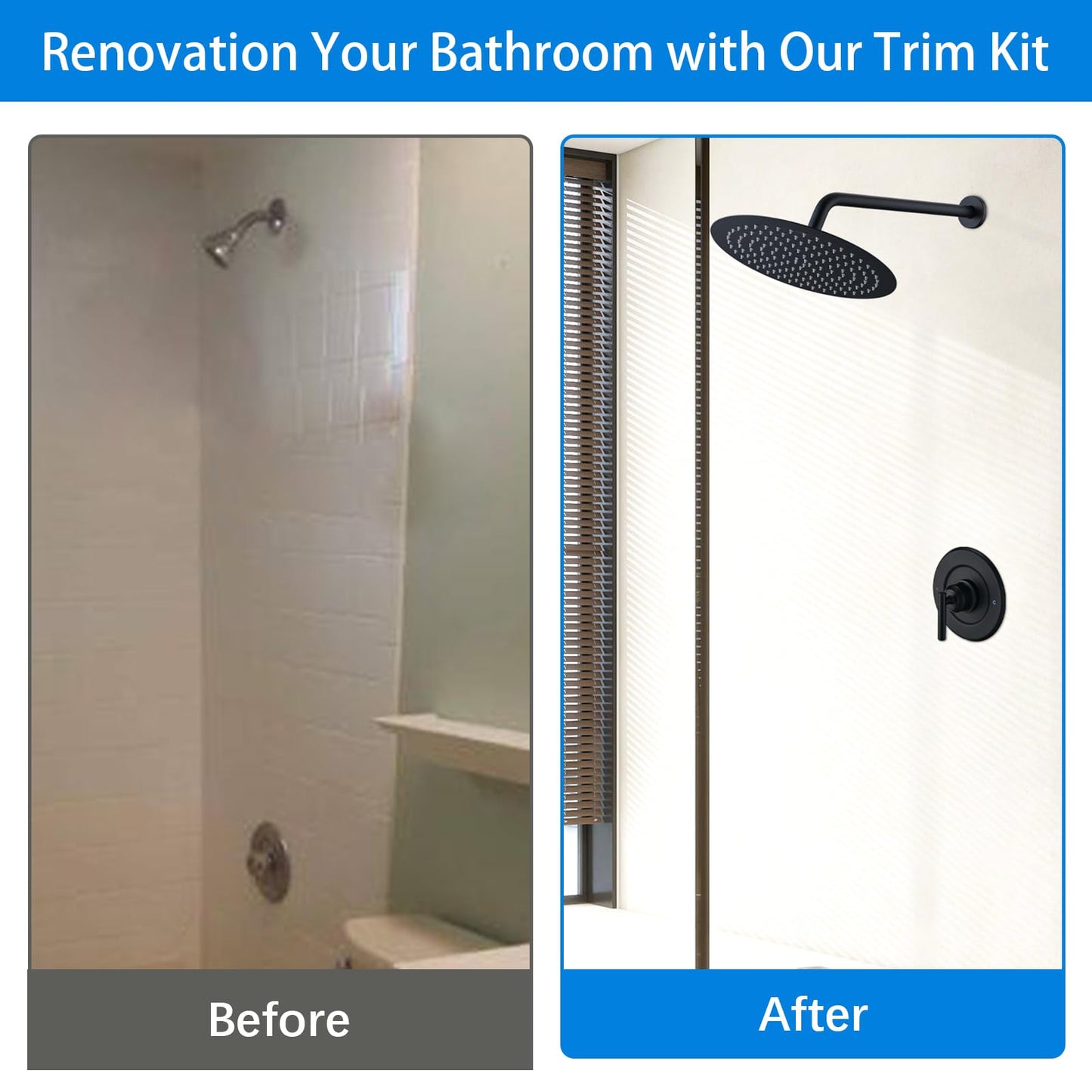 Replacement for Moen Shower Faucet Trim Kit, 8" High Pressure Rain Showerhead, Shower Handle (Valve& Catridge Not Inclued), Matte Black