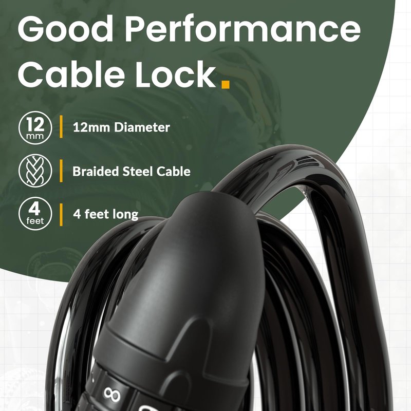 Titanker Bike Lock, Bicycle Lock 4 Feet Cable Lock 1/2 Inch Resettable Bike Locks Combination with Mounting Bracket, Bike Accessories for Bicycle, Electric Scooter, Motorcycle, Black