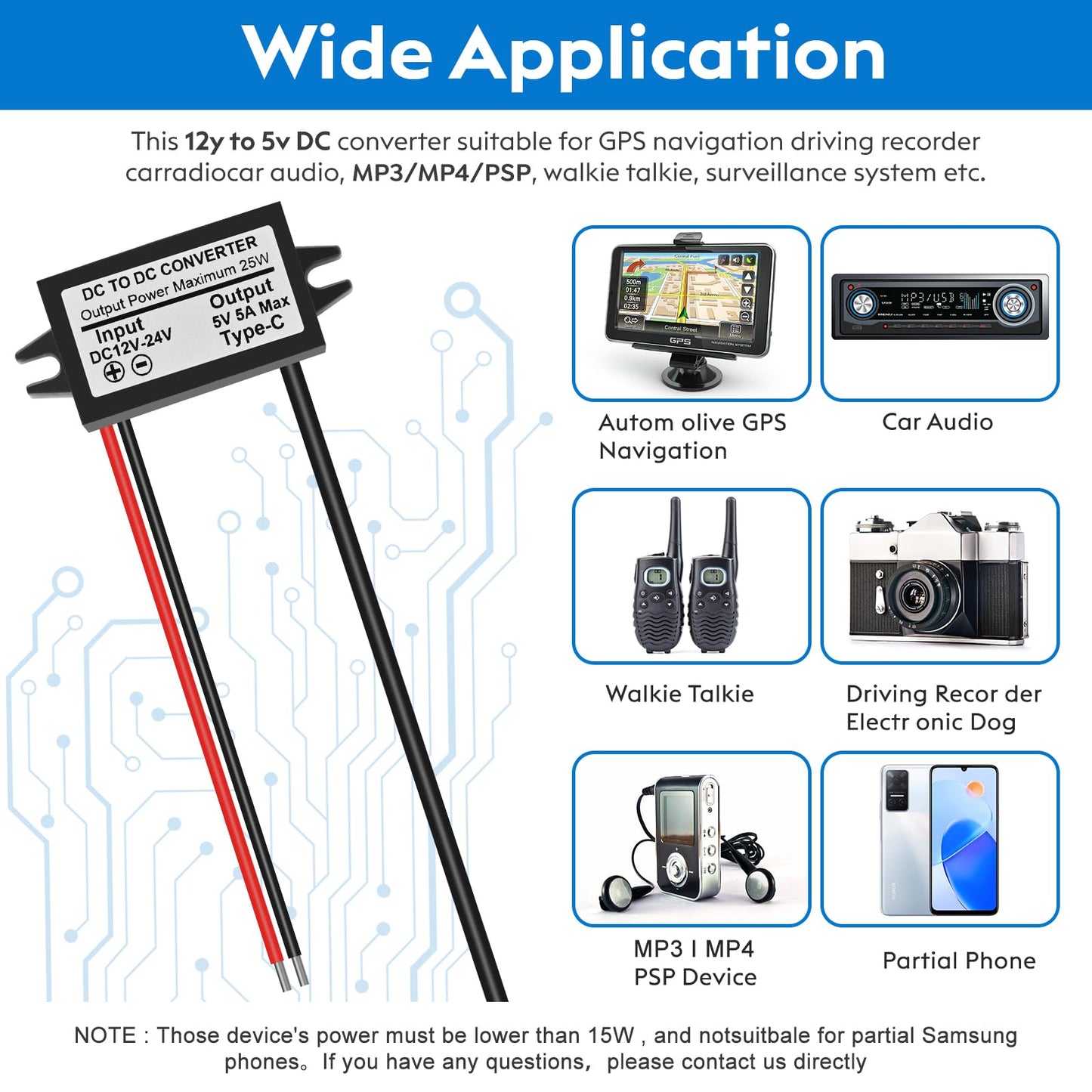DC 12V/24V to 5V USB C 5A 25W Step Down Converter Type-C Interface Buck Module Waterproof Power Adapter