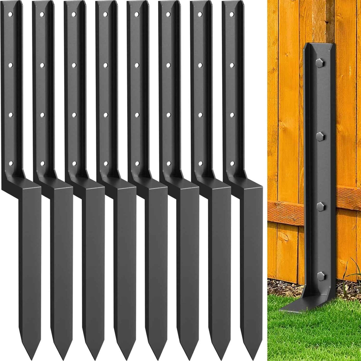 Heavy Duty 4-Pack Fence Post Repair Kit - 33.6" Ground Stakes for Tilted/Broken Wood Posts