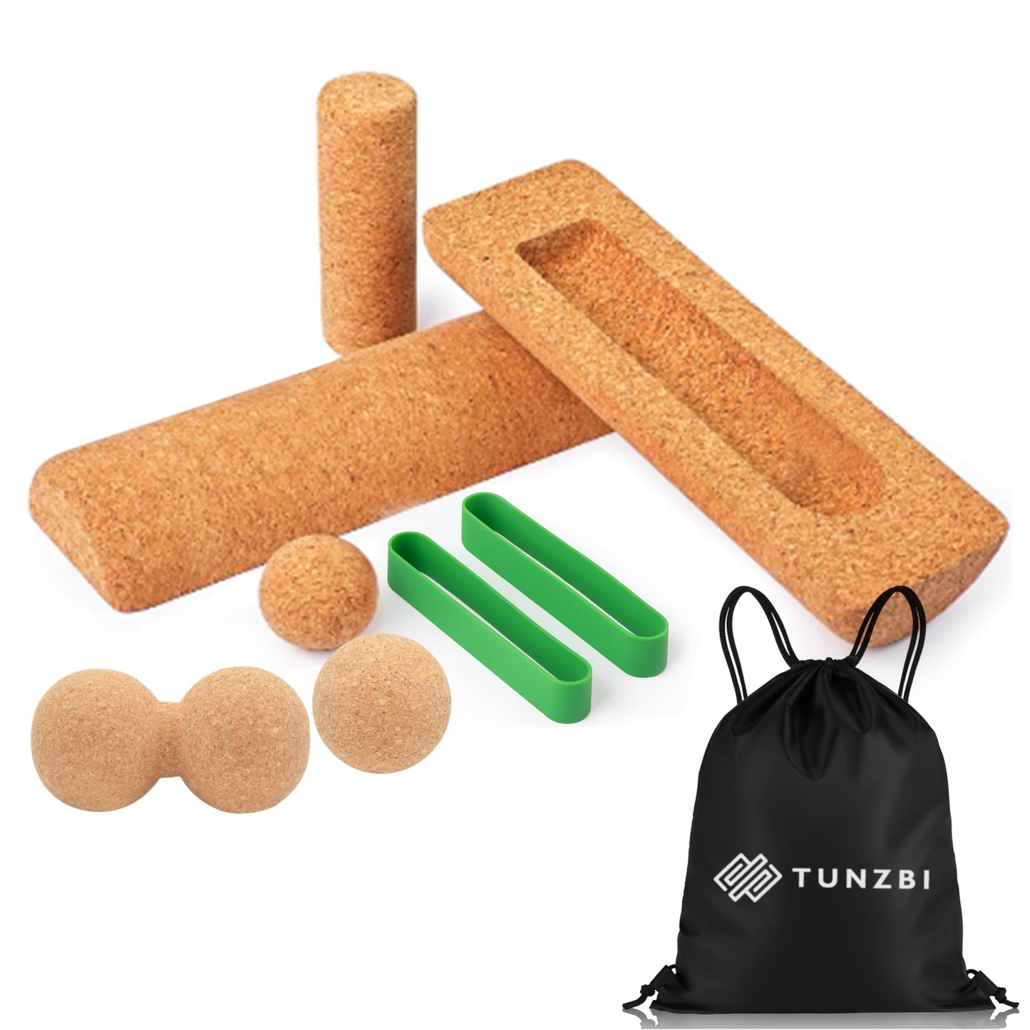 TUNZBI 2 in 1 Premium Cork Balance Board with Peanut Massage Ball, Foot Strengthener Kit for Stability Training, Natural Cork Foot Balance Trainer, Non Slip Surface for Home Gym Travel Workout, Exercise Equipment