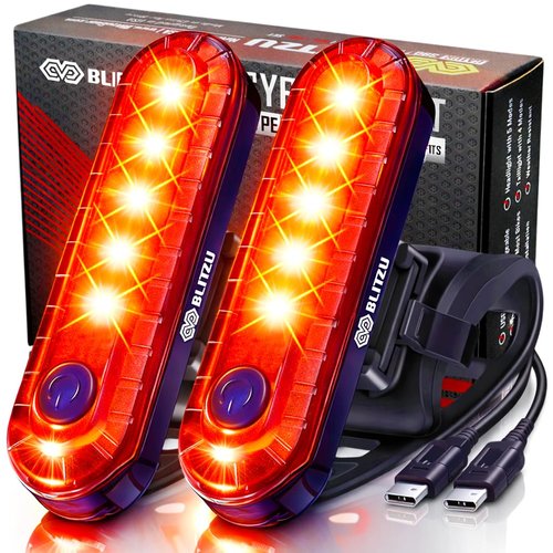 BLITZU USB-C Rechargeable Bike Tail Light 2 Pack, Bright Bicycle Rear Cycling Safety Flashlight Accessories for Night Riding, Cyborg 120T, 4 Light Modes for Adults Kids Men Women Road Mountain