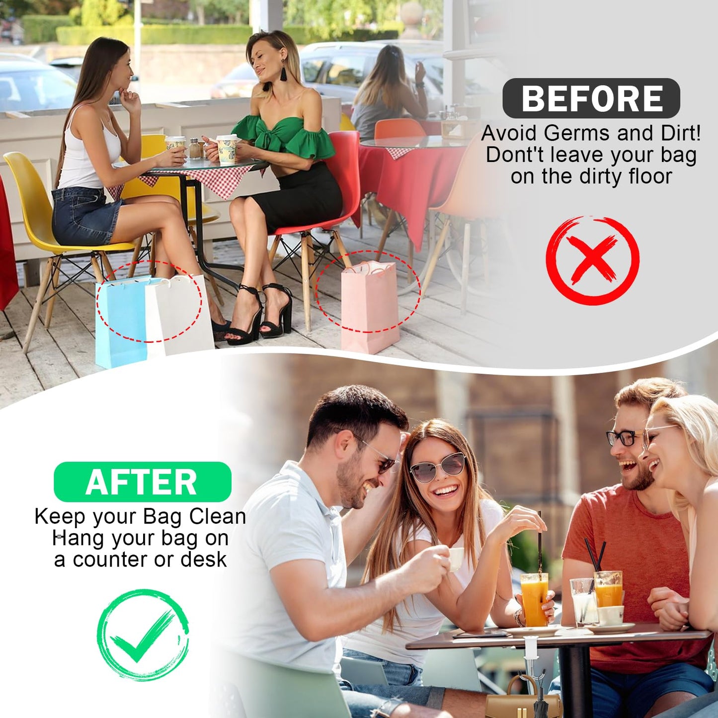 2 Pack Heavy-Duty Purse Hooks for Table & Desk - 100lb Capacity High-Strength Alloy Hanger, Multi-Use Bag Holder for Handbag, Backpack, Headphone, Umbrellas, Office Table Accessories (Cloud White)