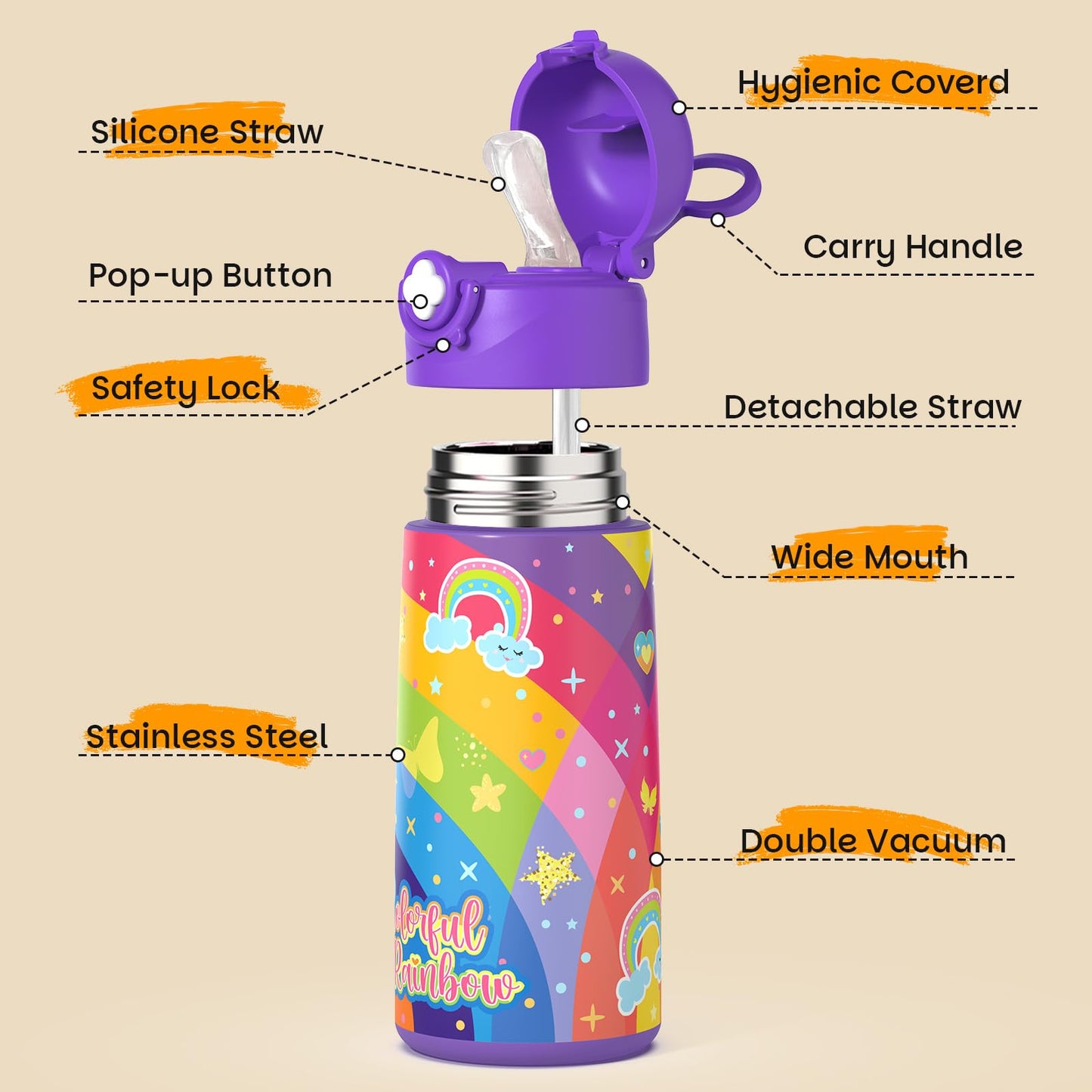 Ntswasd Boys Monster Truck Insulated Water Bottle with Covered Pop-Up Straw,16 oz Kids Cups with Stainless Steel Leak Proof for School