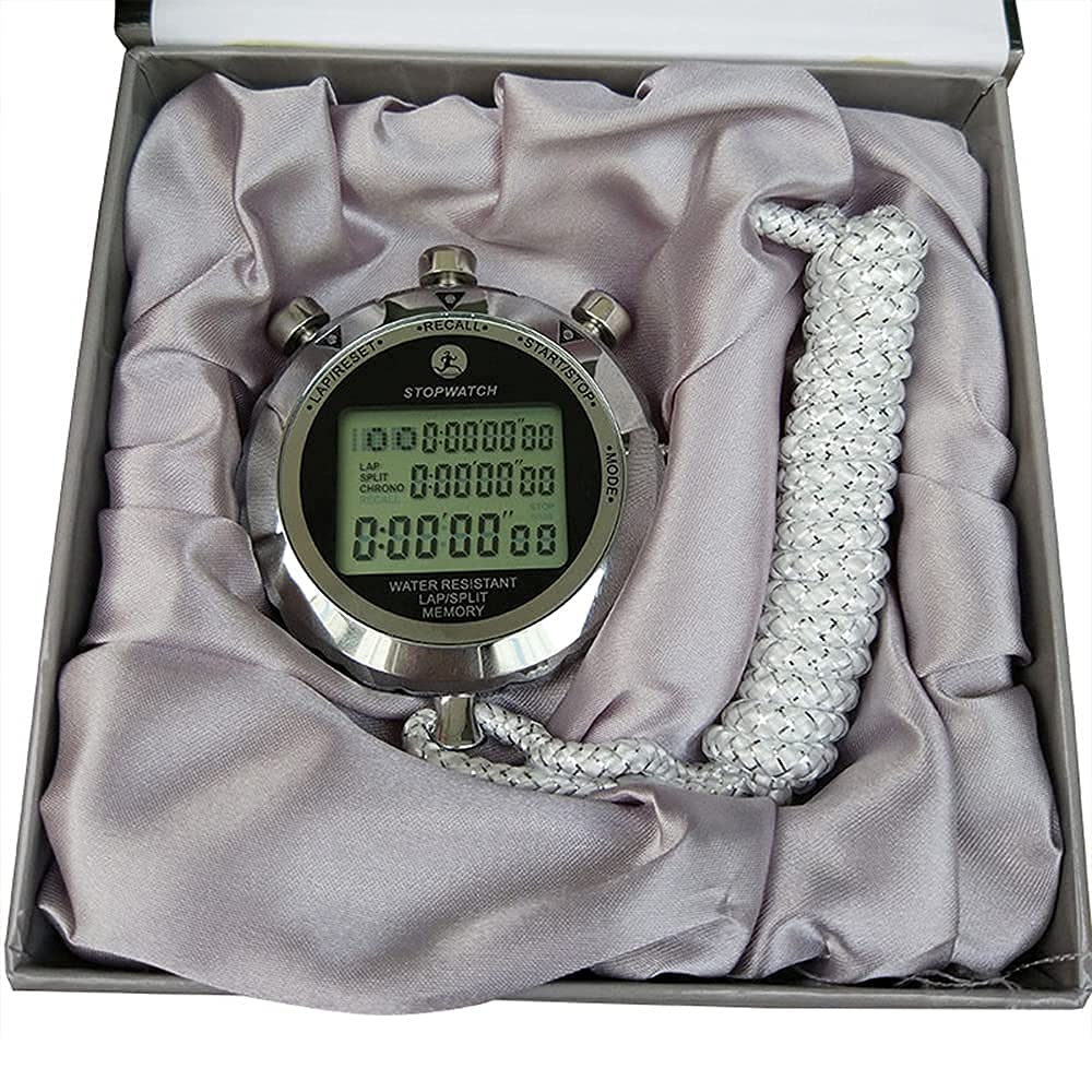 JUNSD Digital Stopwatch, Metal Stop Watch 10 Lap Memory Stopwatch Timer, Water Resistant Stopwatch for Sports, Competitions, Games