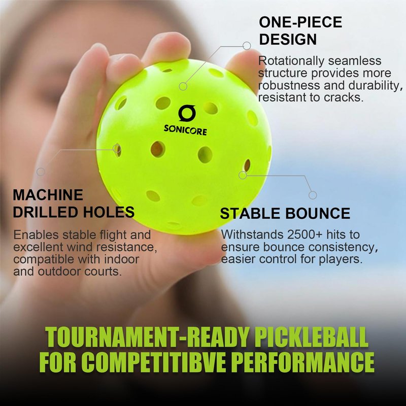 SONICORE Premium Outdoor Pickleball Balls, 12 Count Pack, Extreme Durability, Tournament-Ready Level, 40-Hole Precision Drilled, Crack-Resistant