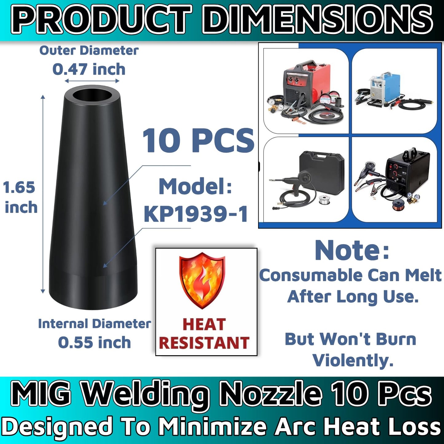 10pcs MIG Welding Flux Core Gasless Nozzle，Welding Tools MIG Welding Accessories Set MIG Welding Nozzle MIG Welder S7 Accessories for Lincoln Forney Chicago Electric Clarke Welder And More