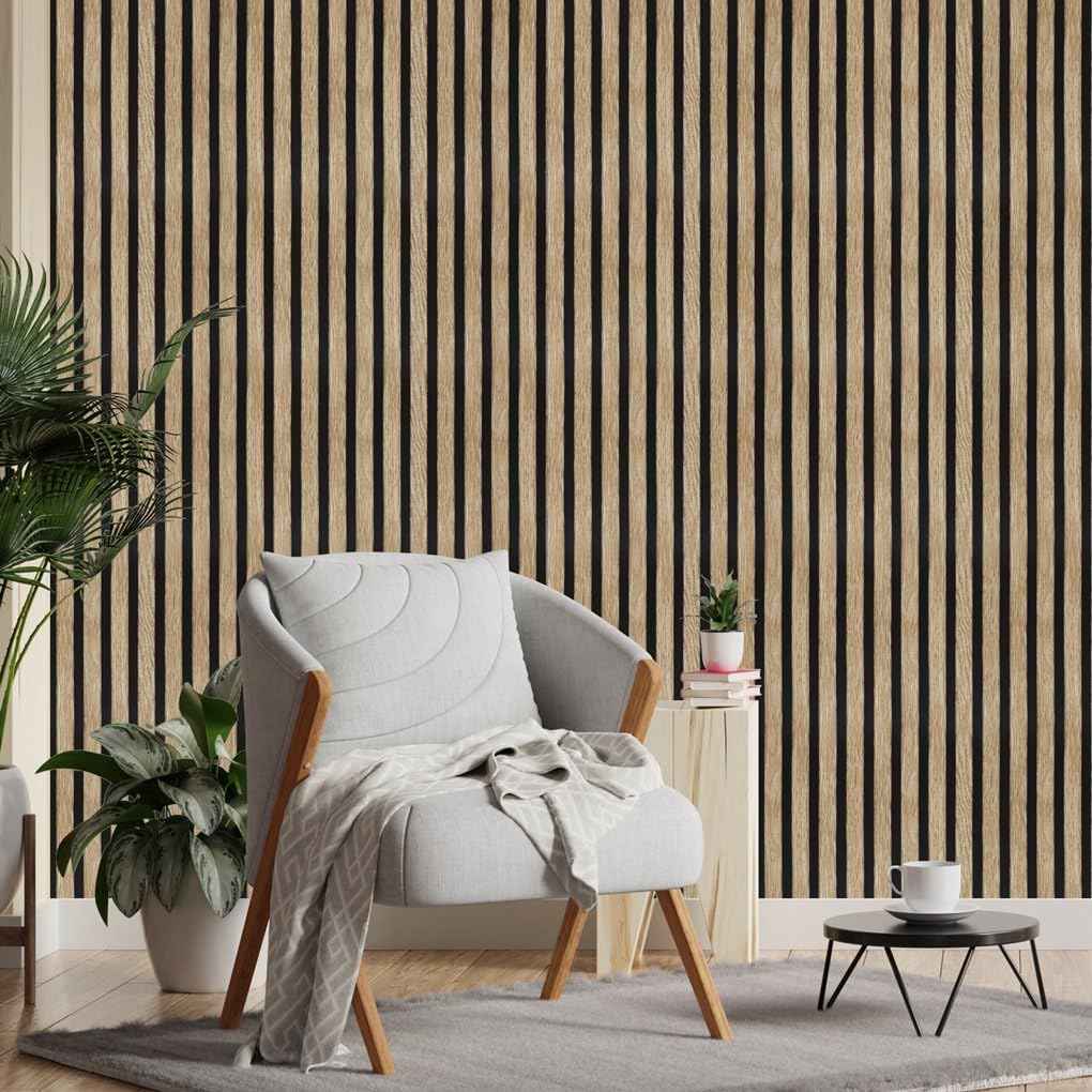 Arthome 17''x240'' Wood Slat Wallpaper,Peel and Stick Self Adhesive Wood Wallpaper PVC Vinyl Decorative Removable Wallpaper Waterproof Faux Wood Grating Stripe Contact Paper for Living Room Bedroom