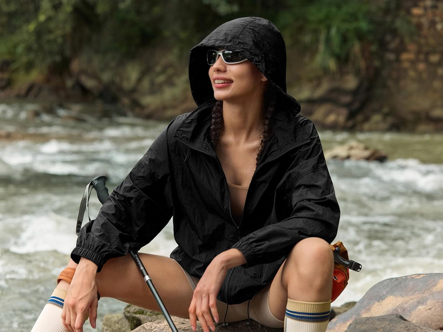 Yousify Women's Waterproof Rain Jacket - Lightweight Hooded Windbreaker for Outdoor Hiking | Pocket Included