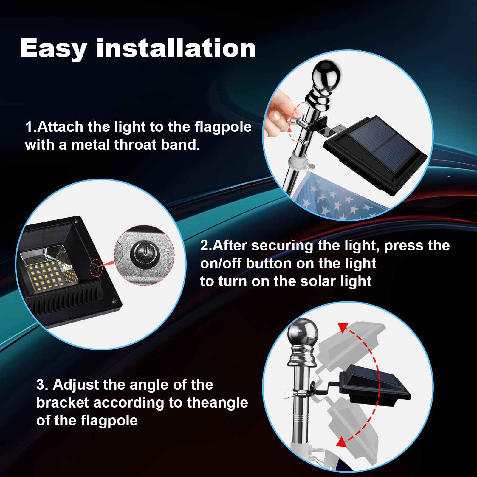 SLPQPSPL Flag Pole Light Solar Powered Warm 3000k, Flagpole Solar Light for 5ft 6ft Flagpoles Work 12+ Hours Solar Flag Pole Lights Outdoor Waterproof LED Dusk to Dawn American Flag Lights (Black)