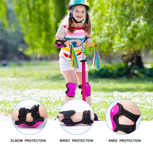 Inkidio Knee Pads for Kids Protective Gear Set with Knee Pads Elbow Pads and Wrist Guards Ideal for Girls Boys Skating Skateboard Scooter Bike (Medium, Pink)
