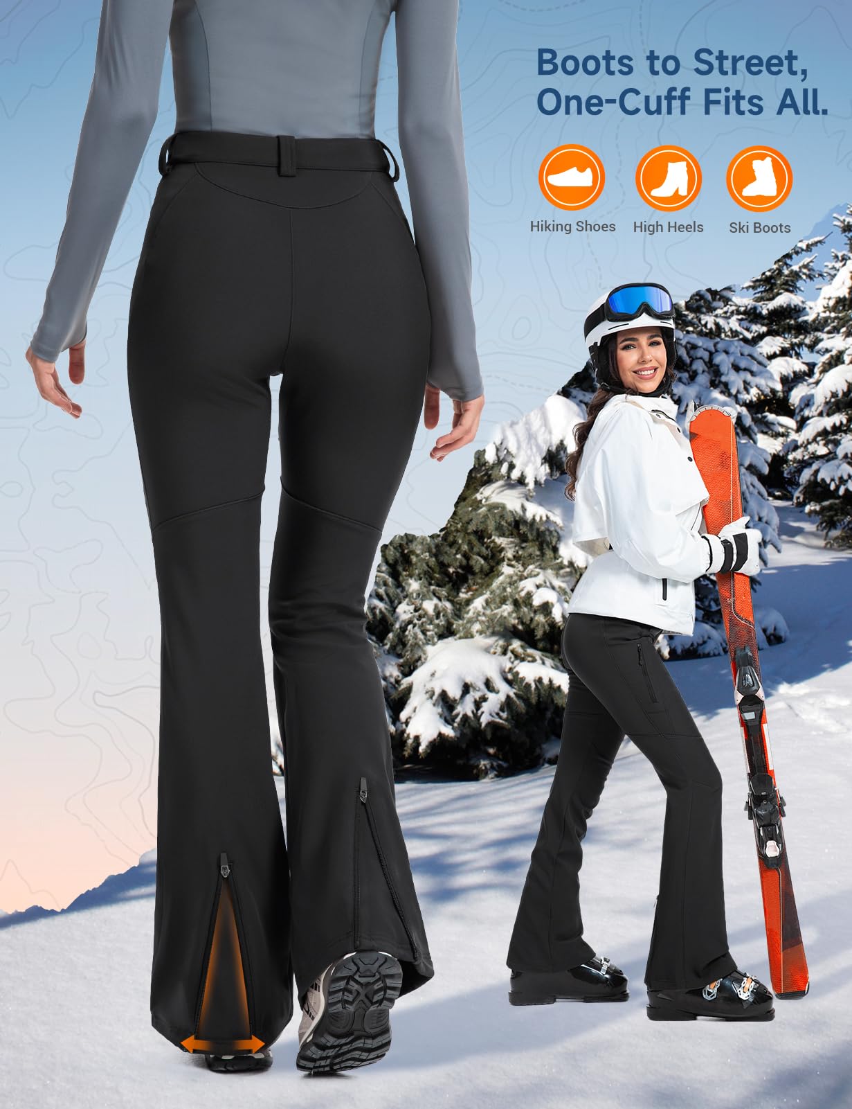 Moosehill Womens-Snow-Ski-Pants Water-Resistant Fleece Lined Warm Winter Hiking Thermal with 4 Zipper Pockets(Black, 8, 31")
