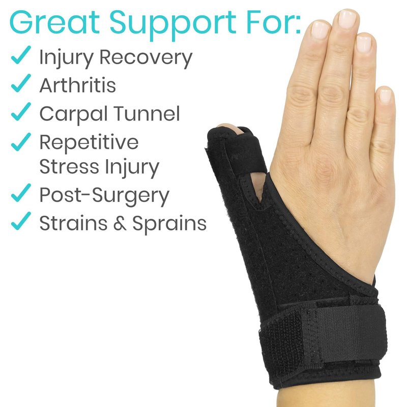 Vive Thumb Brace & Wrist Brace - Carpal Tunnel Wrist Brace for Men and Women, Thumb Spica Splint Fits Right & Left Hand, Arthritis Pain Relief, De Quervains Tenosynovitis, Tendonitis, Neoprene (Black)