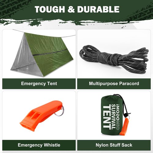 Life Emergency Tent Survival Shelter - 2 Person Mylar Emergency Shelter Tube Tent, All-Weather Survival Kit for Outdoor Camping & Bug Out Bag Gear with Whistle & Paracord