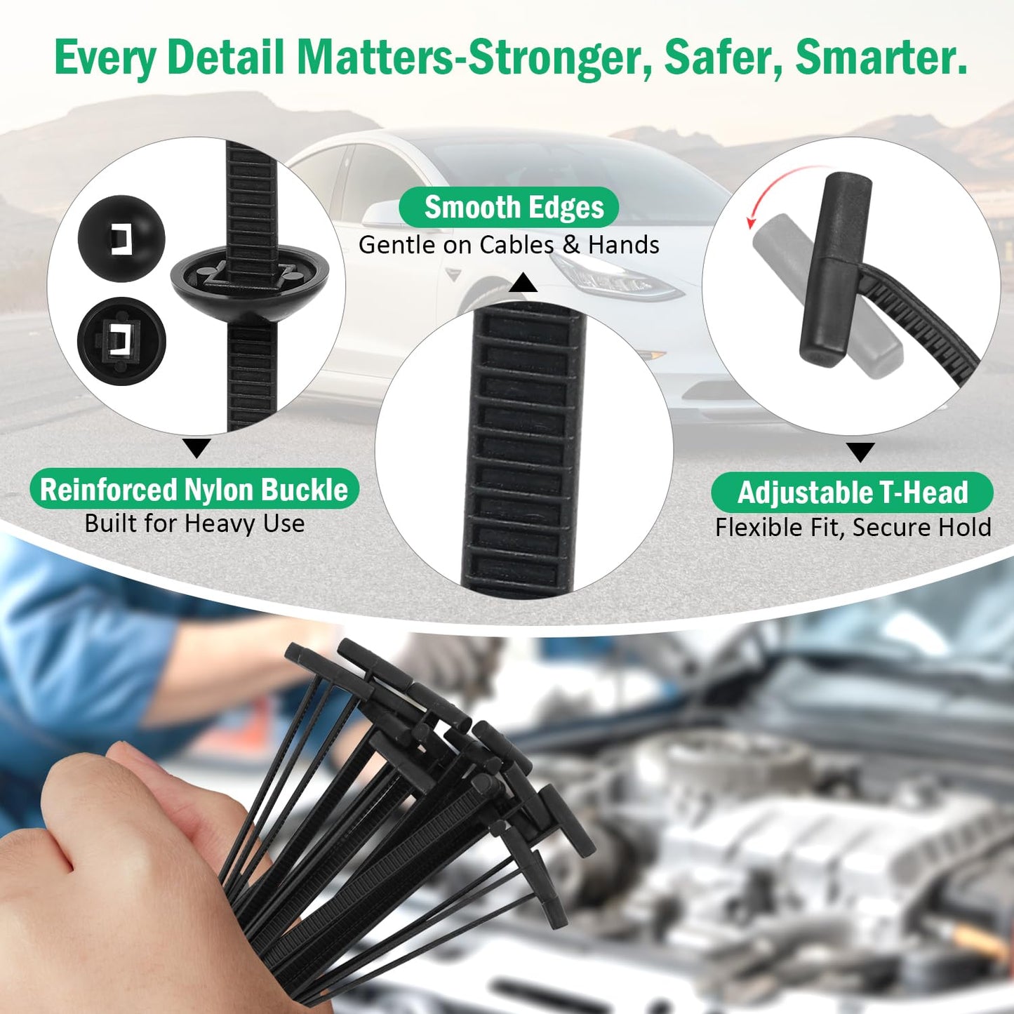 100PCS Nylon Universal Cable Tie Buckle with Dual-Side Gear, Foldable Quick Fix Heavy Duty Zip Ties with Pin & Button, Strong Easy Use Multipurpose Cable Tie Buckle Zip Tie for Car Daily Repair