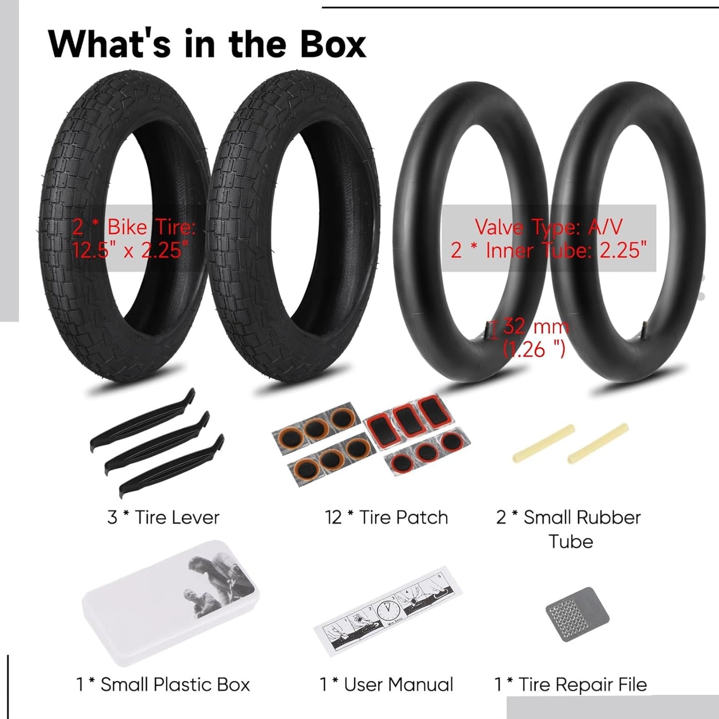 Yeesport 12.5" Kid Bike Tire - Heavy Duty 12.5x2.25 Inner Tubes with Repair Kit | Durable Schrader Valve