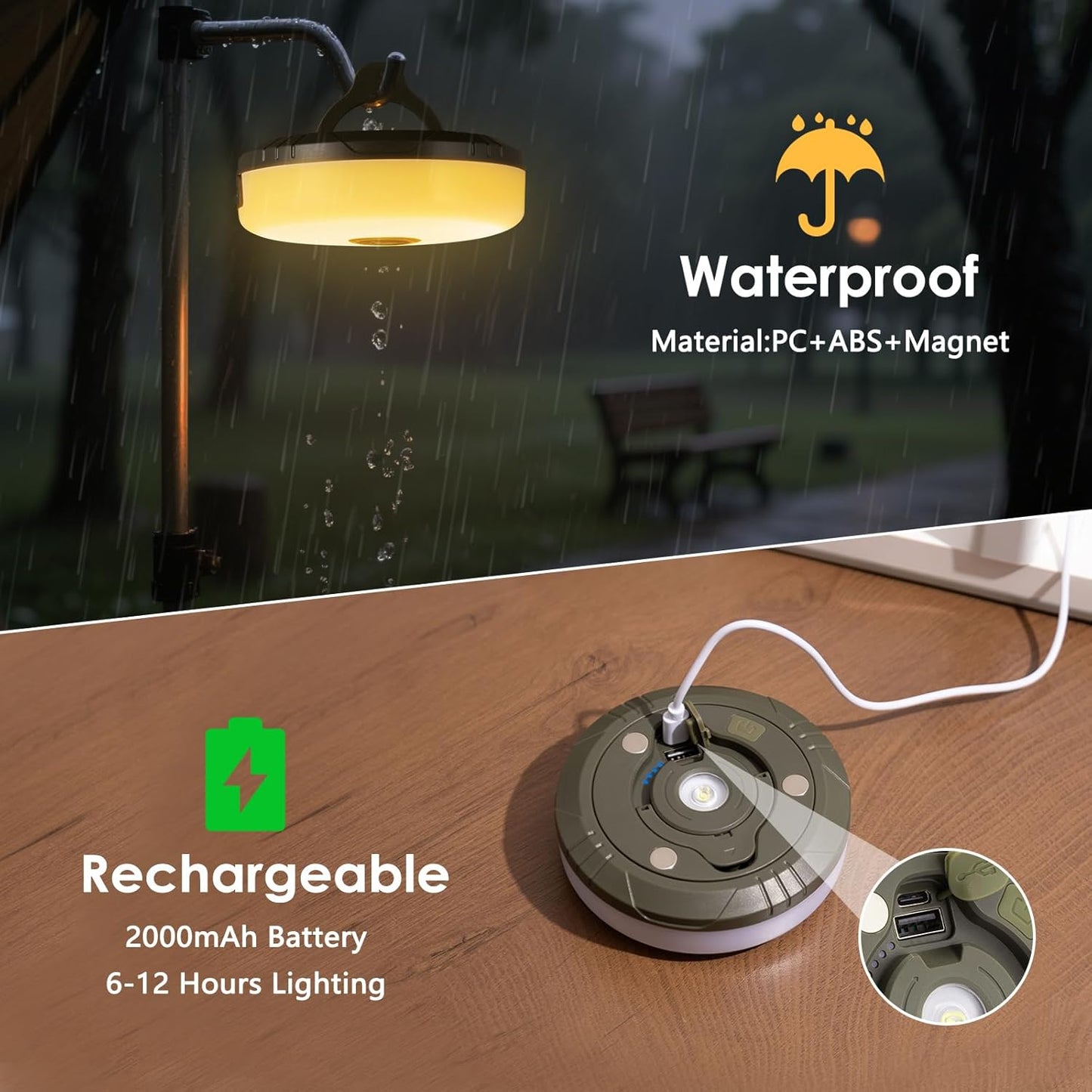 Camping String Lights 2-Pack - 32.8FT Waterproof LED Lanterns with 8 Modes for Tent & Outdoor Use