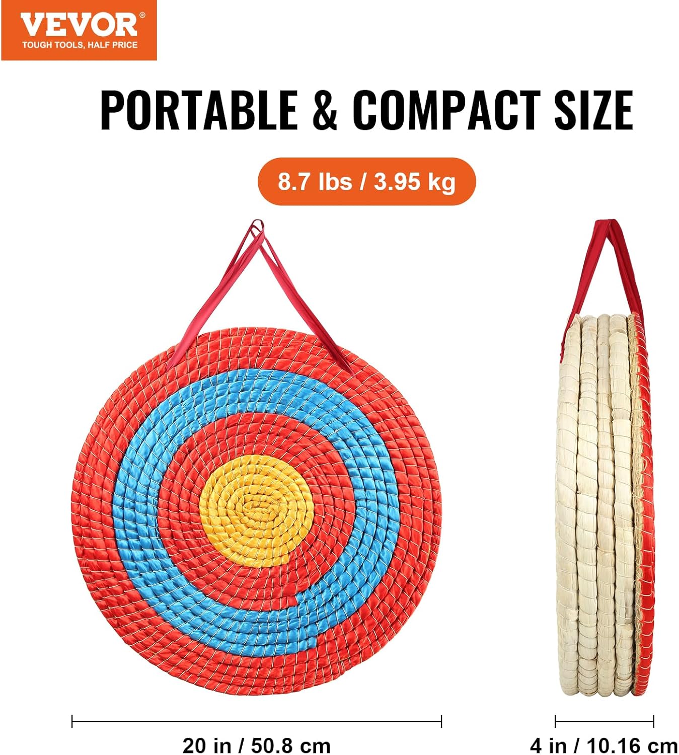 VEVOR 20" Round Straw Archery Target - Durable Traditional Design for Backyard Use, Red