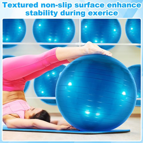 Jexine 6 Pcs Yoga Ball Exercise Ball PVC Stability Balance Yoga Ball Chair Quick Pump for Physical Workout Pregnancy Home Office Gym Equipment (Blue,29.53 Inch)