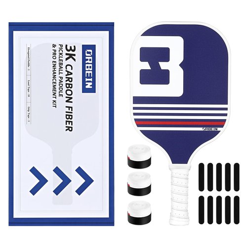 ORBEIN Carbon Fiber Single Pickleball Paddle - with Grip Tape and Lead Tape - 7.7oz 3k Raw Carbon Fiber Pickle Ball Paddle - Best Pickle Ball Rackets - Pickleball Rackets Gifts for Women Man