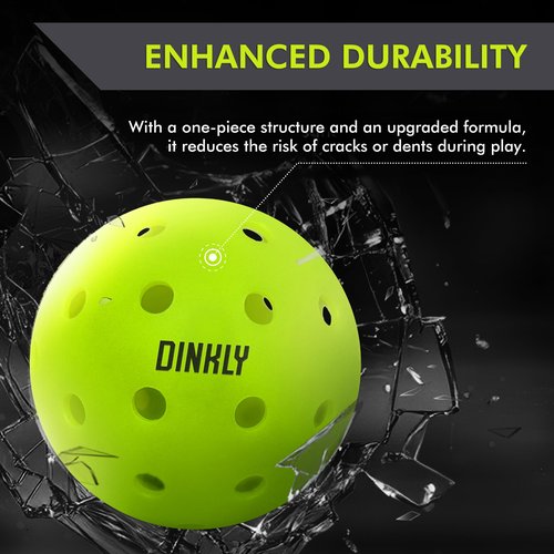 Dinkly Pickleball Balls, Outdoor Pickleballs USAPA Approved, Enhanced Durability Pickle Ball with Roto-Molded & Seamless Design, 40 Holes Green Pickleballs for Beginners Professionals, 12 Pack